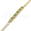 Oro Laminado Fancy Bracelet, Gold Filled Style with Green and White Cubic Zirconia, Polished, Golden Finish, 03.63.1995.3.08