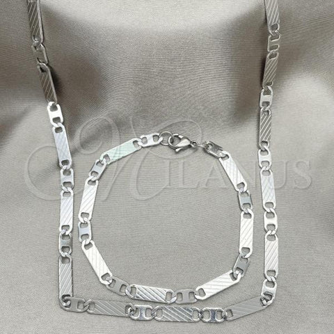 Stainless Steel Necklace and Bracelet, Mariner Design, Diamond Cutting Finish, Steel Finish, 04.113.0040.24