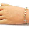 Oro Laminado Fancy Bracelet, Gold Filled Style Guadalupe and Crucifix Design, Polished, Golden Finish, 03.213.0360.08