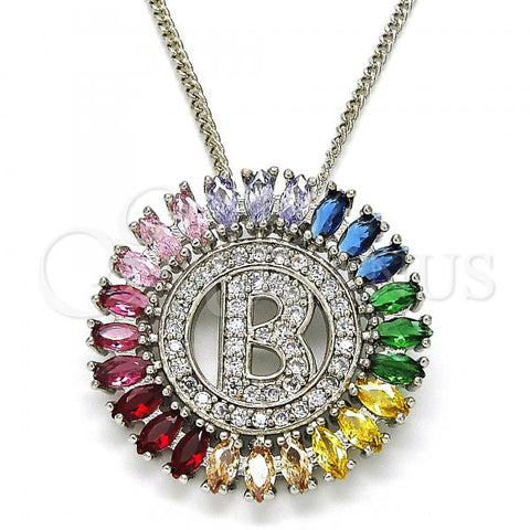Rhodium Plated Pendant Necklace, Initials Design, with Multicolor Cubic Zirconia, Polished, Rhodium Finish, 04.210.0007.3.20