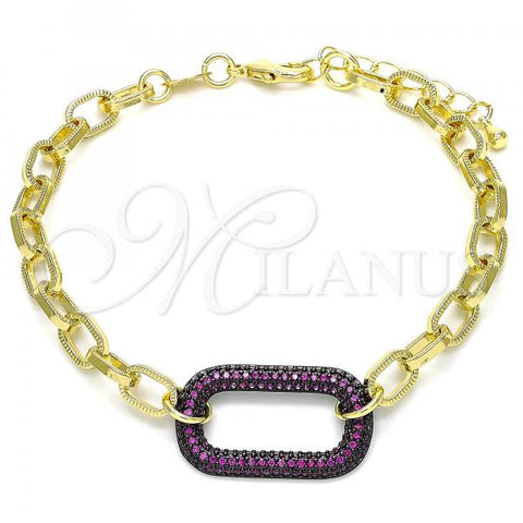 Oro Laminado Fancy Bracelet, Gold Filled Style Paperclip Design, with Ruby Micro Pave, Polished, Black Rhodium Finish, 03.341.0052.2.07