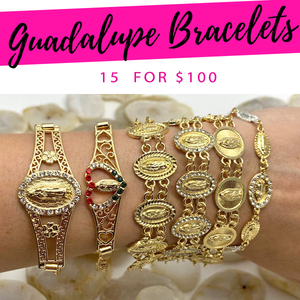 15 Brazaletes Guadalupe ($6.67 cada uno) por $100 Gold Layered