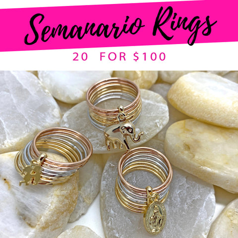 20 Anillos Semanario ($5 cada uno) por $100 Oro Laminado