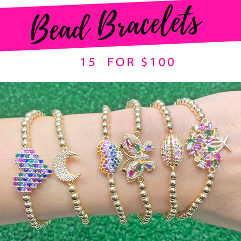 15 pulseras de cuentas ($6.67 cada una) por $100 en capas de oro