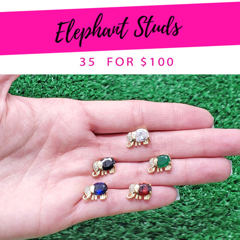 35 pendientes de elefante ($2,86 cada uno) por $100 en capas de oro