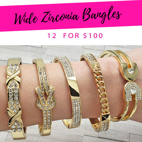 12 brazaletes anchos de zirconio ($8.33 cada uno) por $100 Gold Layered