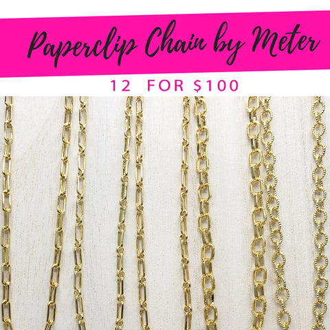 12 metros de cadenas de clip ($8.33/metro) por $100 Gold Layered
