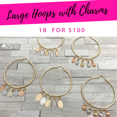 Aros grandes con dijes ($5.56 cada uno) por $100 Gold Layered