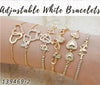 18 Adjustable White Bracelets in Gold Layered ($5.55) ea