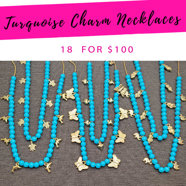 18 collares con dijes de turquesa ($5.55 cada uno) por $100 en capas de oro
