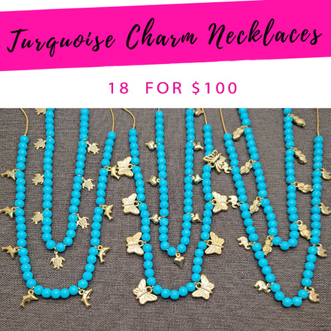 18 collares con dijes de turquesa ($5.55 cada uno) por $100 en capas de oro