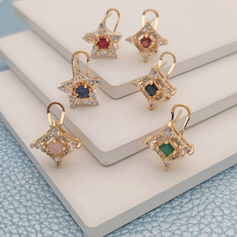 24prs Pendientes Omega Lock CZ mixtos en capas de oro ($4.16) c/u