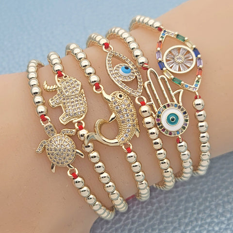 15 pulseras de cuentas ajustables con cordón en capas de oro ($6.67) c/u