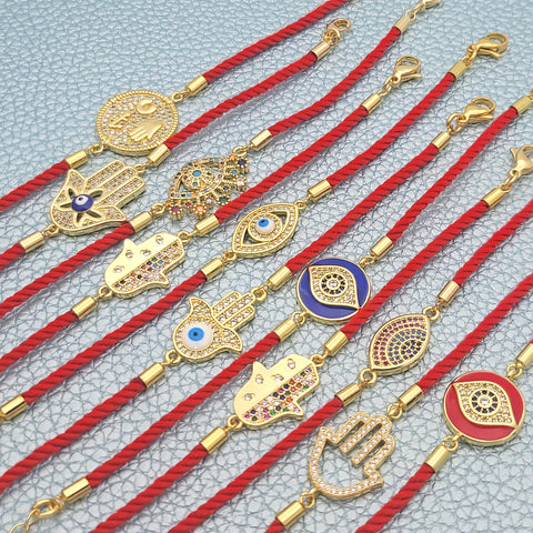 Pulseras de la suerte de hilo rojo de 18 piezas en capas de oro ($5.55) c/u