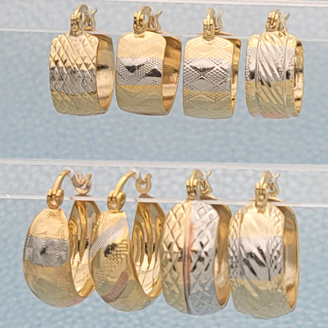 28prs de argollas anchas de corte diamante de hasta 20 mm en oro laminado ($3,57) c/u