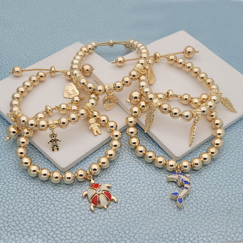 Pulsera de bola gruesa ajustable surtida de 15 piezas en capas de oro ($6.67) c/u