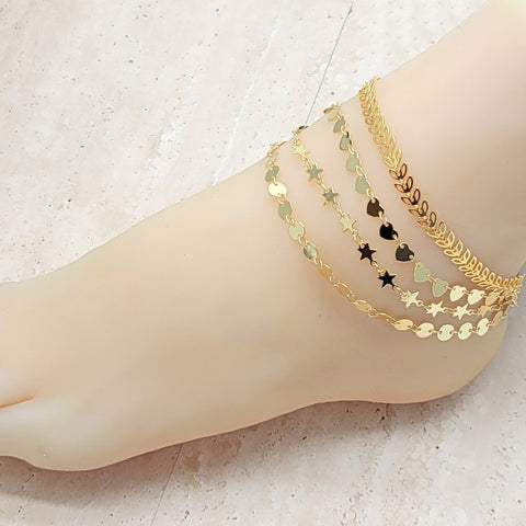 20 tobilleras con capas de oro de diseño moderno ($5.00) c/u