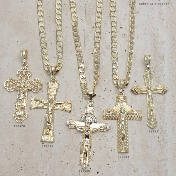 10 Chain and Cross Pendant Sets for Men ($10.00) ea in Gold Layered Wholesale