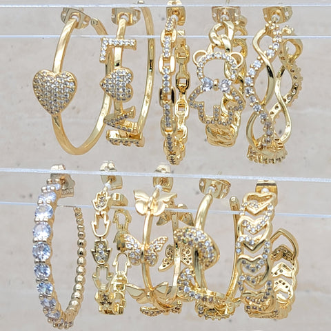 14prs de aretes de argolla CZ en capas de oro ($7.14) c/u