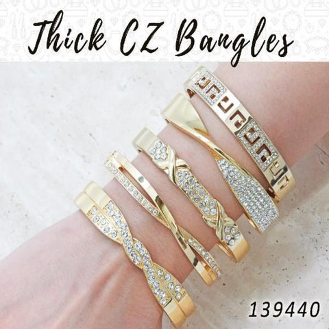 12 Thick Zirconia Bangles in Gold Layered ($8.33) ea