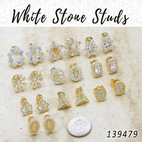 40 aretes de zirconia blanca en capas de oro ($2.50) c/u