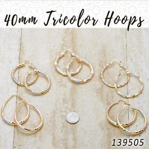 27prs de aretes de aro tricolor de 40 mm de diámetro en capas de oro ($3.70) c/u