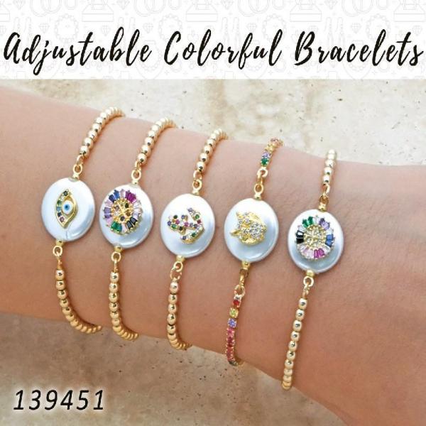 20 brazaletes coloridos ajustables en capas de oro ($5.00) c/u