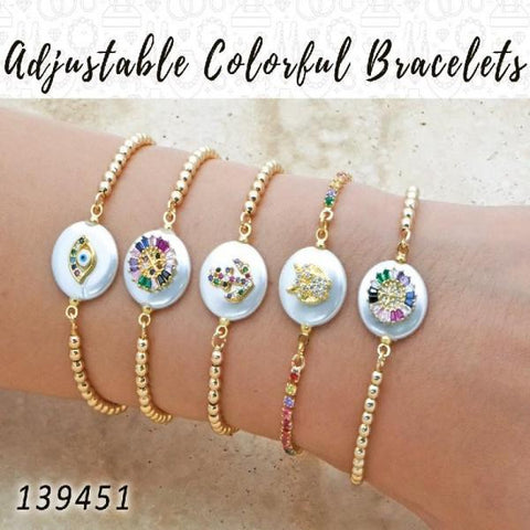 20 brazaletes coloridos ajustables en capas de oro ($5.00) c/u