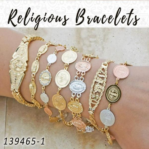 15 Brazaletes Religiosos en Oro Laminado ($5.00) c/u