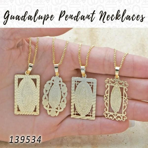 25 collares colgantes de Guadalupe en capas de oro ($4.00) c/u