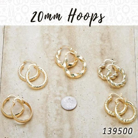 35prs de aretes de aro de 20 mm de diámetro en capas de oro ($2.85) c/u