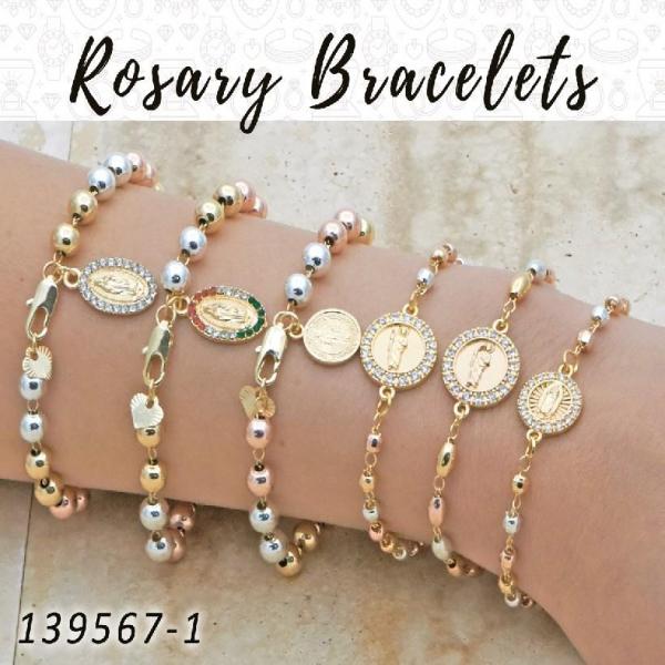 18 pulseras de rosario en capas de oro ($5.55) c/u