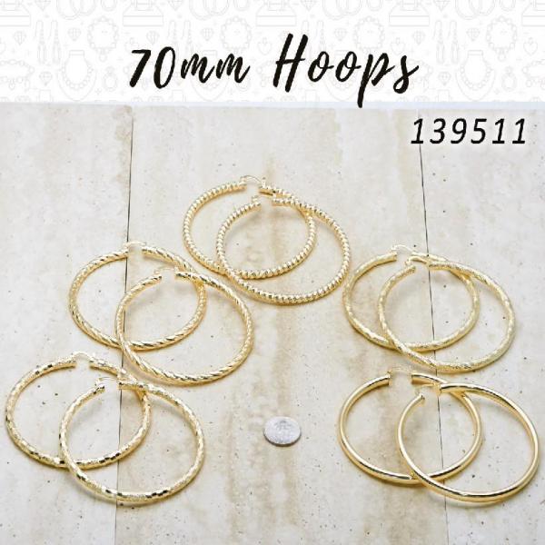 20prs de aretes de aro de 70 mm de diámetro en capas de oro ($5.00) c/u
