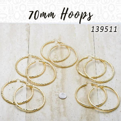20prs de aretes de aro de 70 mm de diámetro en capas de oro ($5.00) c/u