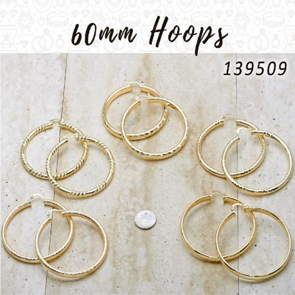 22 pares de aretes de aro de 60 mm de diámetro en capas de oro ($4.54) c/u