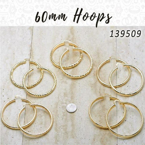 22 pares de aretes de aro de 60 mm de diámetro en capas de oro ($4.54) c/u