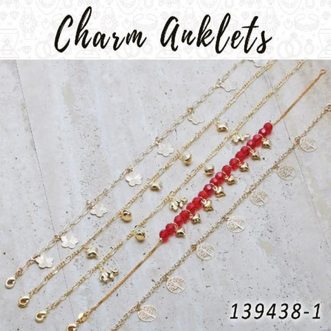 20 tobilleras con dijes en capas de oro ($5.00) c/u