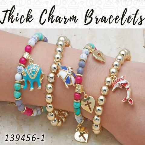 15 pulseras gruesas con dijes en capas de oro ($6.67) c/u