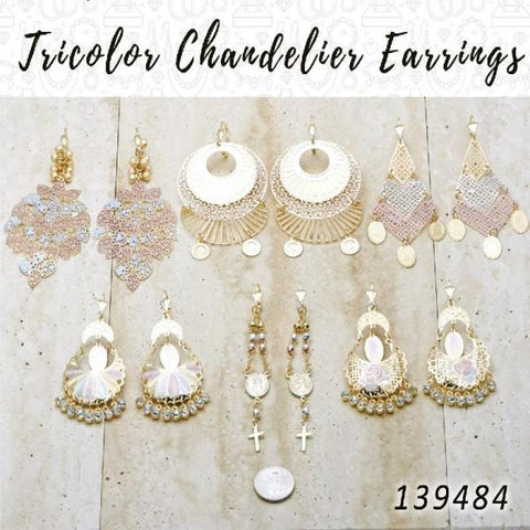 20 aretes candelabro tricolor en capas de oro ($5.00) c/u