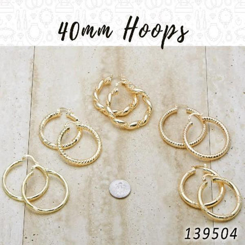 27prs de aretes de aro de 40 mm de diámetro en capas de oro ($3.70) c/u