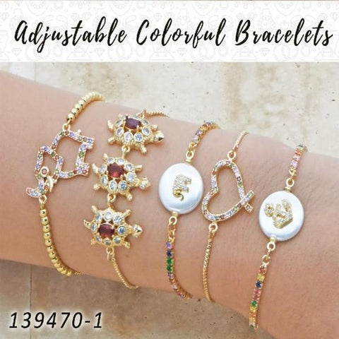 18 brazaletes coloridos ajustables en capas de oro ($5.55) c/u
