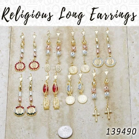 35 aretes largos religiosos en capas de oro ($2.85) c/u