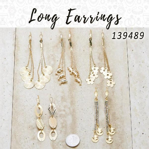 35 aretes largos en capas de oro ($2.85) c/u