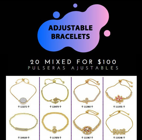 20 Brazaletes Ajustables ($5.00 c/u) Surtido de Estilos Mixtos