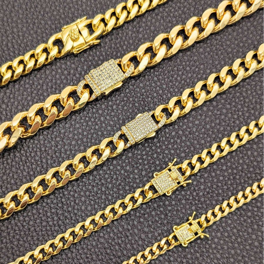 Box-lock Cuban link chains and bracelets wholesale