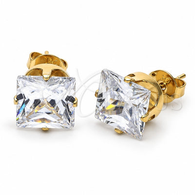 Oro Laminado Stud Earring, Gold Filled Style with White Cubic Zirconia, Polished, Golden Finish, 5.128.028