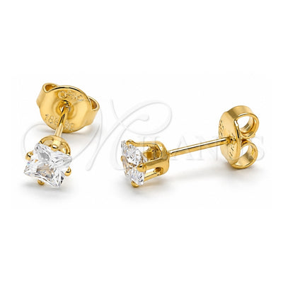 Oro Laminado Stud Earring, Gold Filled Style with White Cubic Zirconia, Polished, Golden Finish, 5.128.024