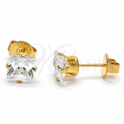 Oro Laminado Stud Earring, Gold Filled Style with White Cubic Zirconia, Polished, Golden Finish, 5.128.026