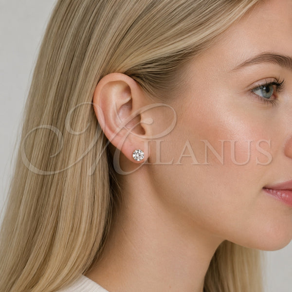 Oro Laminado Stud Earring, Gold Filled Style with White Cubic Zirconia, Polished, Golden Finish, 5.128.018