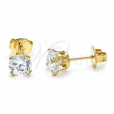 Oro Laminado Stud Earring, Gold Filled Style with White Cubic Zirconia, Polished, Golden Finish, 5.128.018